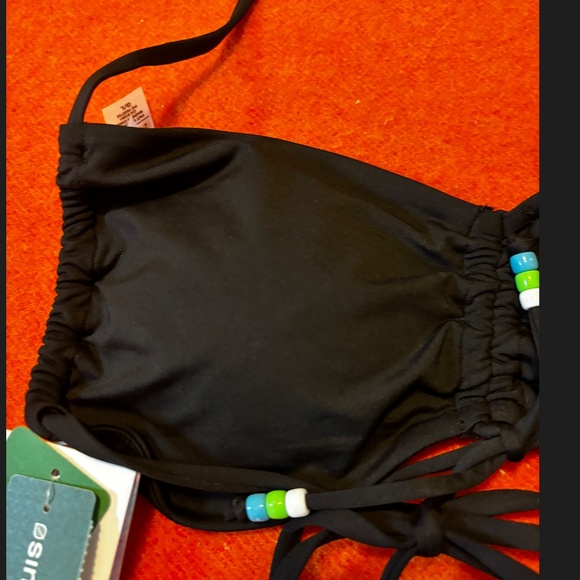 Black bead and drawstring bandeau bikini top NWT - Picture 3 of 12